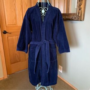 Vintage Cherokee Bath Robe Mens One Size Navy Blue Terry Cloth Thick Cotton